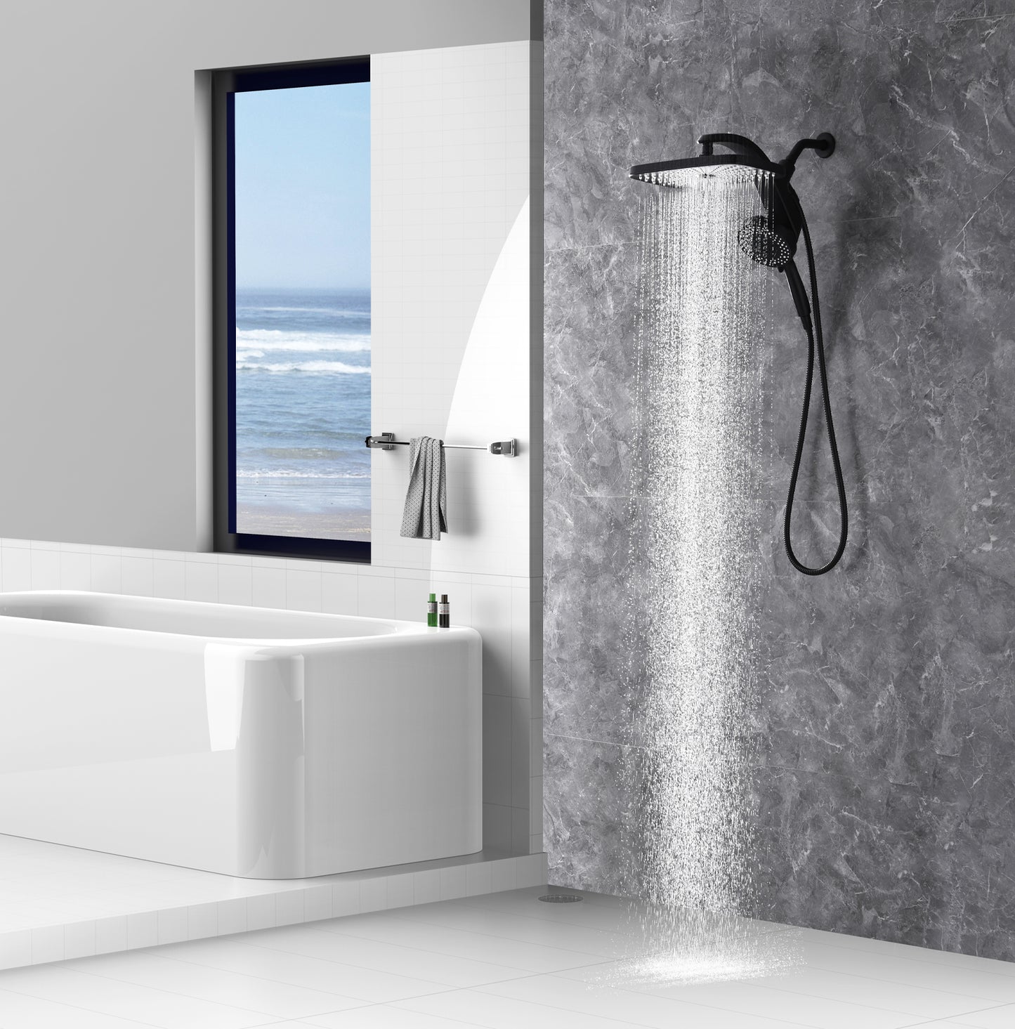INAVAMZ 12" High Pressure Rainfall Shower Head with Detachable Handheld Set, 60" Hose, 9 Spray Setting,Silver Chrome