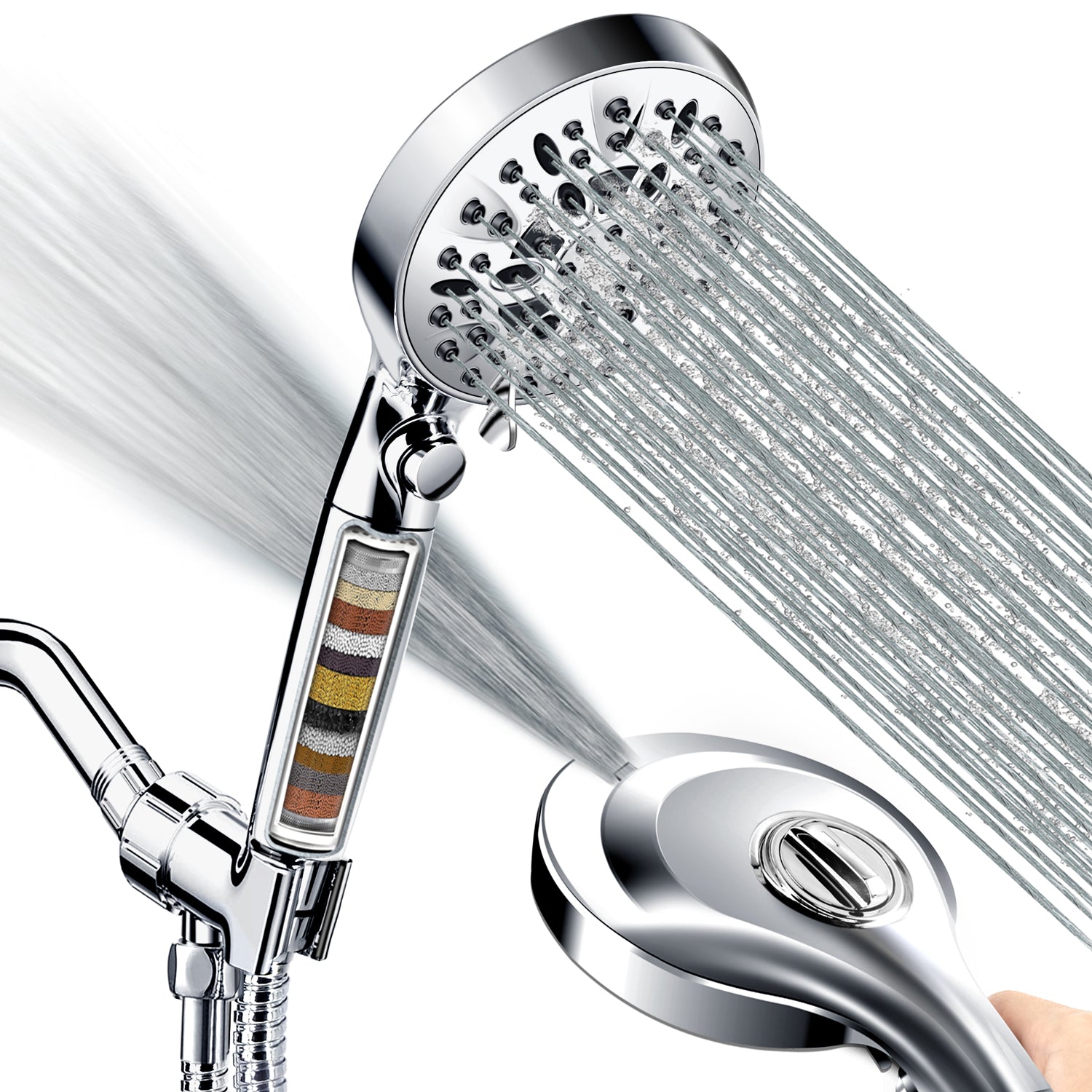 INAVAMZ 2-in-1 High Pressure Shower Head - Rainfall & Handheld Combo With 59" Steel Hose