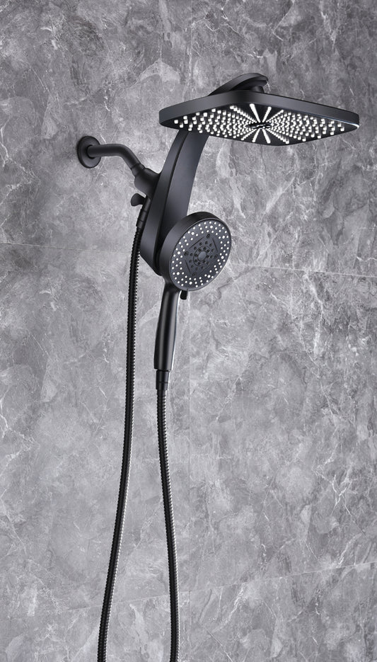 INAVAMZ 12" High Pressure Rainfall Shower Head with Detachable Handheld Set, 60" Hose, 9 Spray Setting, Black
