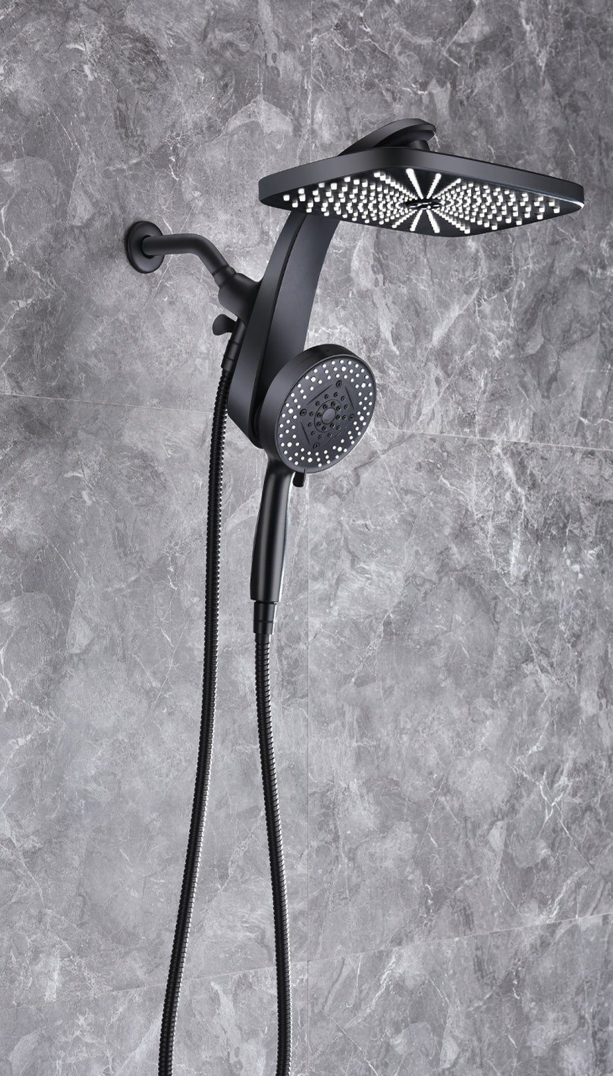 INAVAMZ 12" High Pressure Rainfall Shower Head with Detachable Handheld Set, 60" Hose, 9 Spray Setting,Silver Chrome