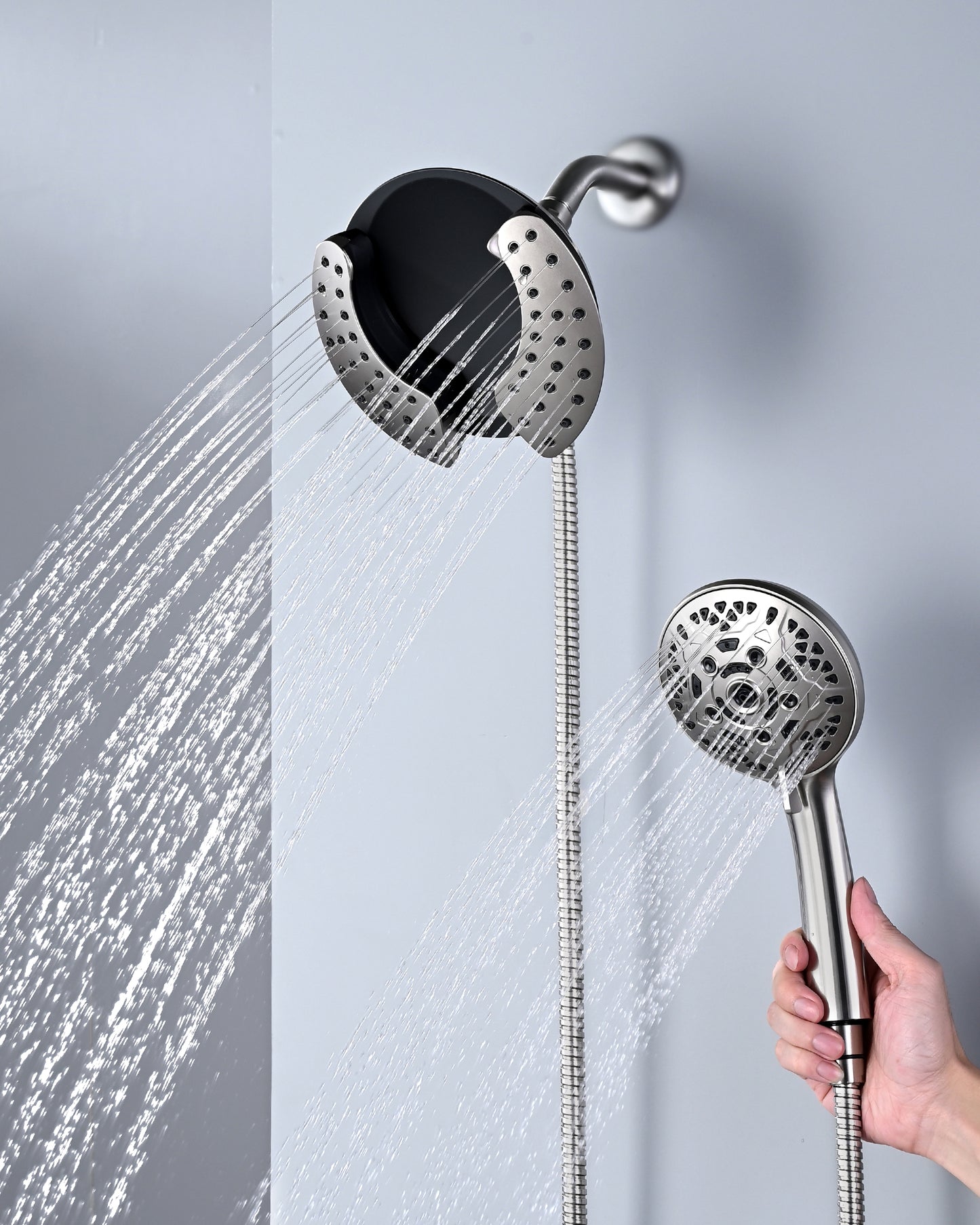 INAVAMZ Shower Heads with Handheld Spray Combo: 7.2" Rain Shower Head & Handheld Shower Head 2-IN-1 Shower Head with 60" Rotatable Stainless Steel Hose, Shower Trim Systems