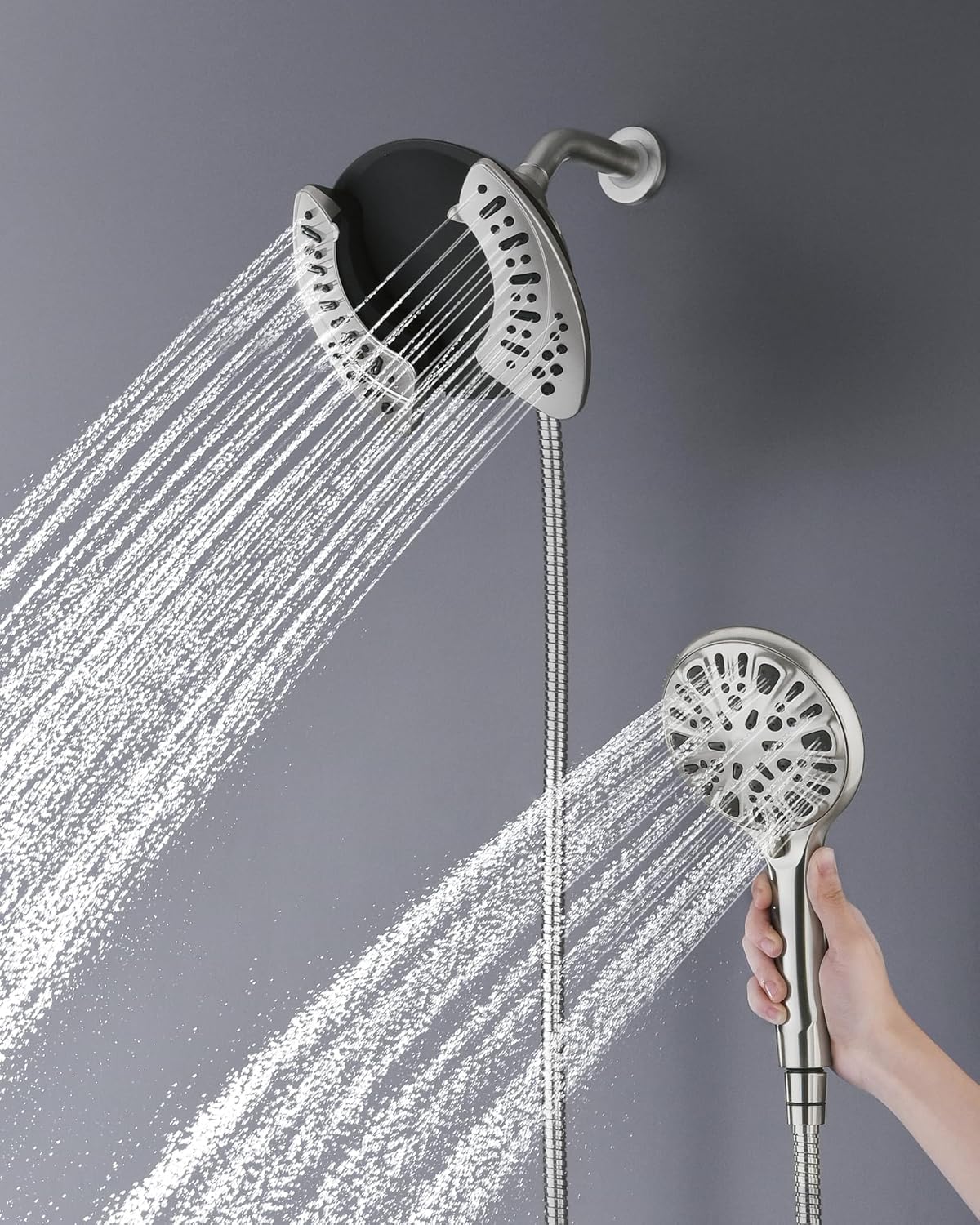 INAVAMZ 2-in-1 Shower Head with Handheld Combo, Rainfall Shower Head and 9 Spray Settings Hand Held Shower Head with Hose