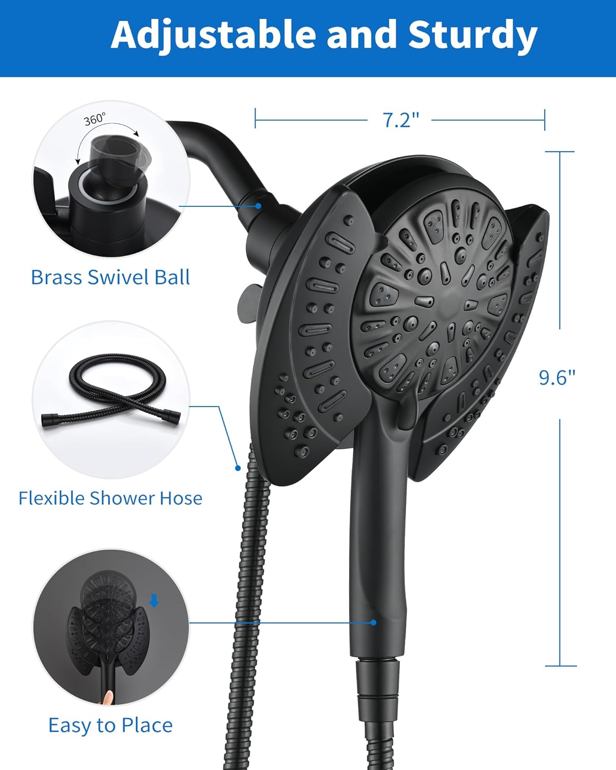 INAVAMZ 2-in-1 Shower Head with Handheld Combo, Rainfall Shower Head and 9 Spray Settings Hand Held Shower Head with Hose