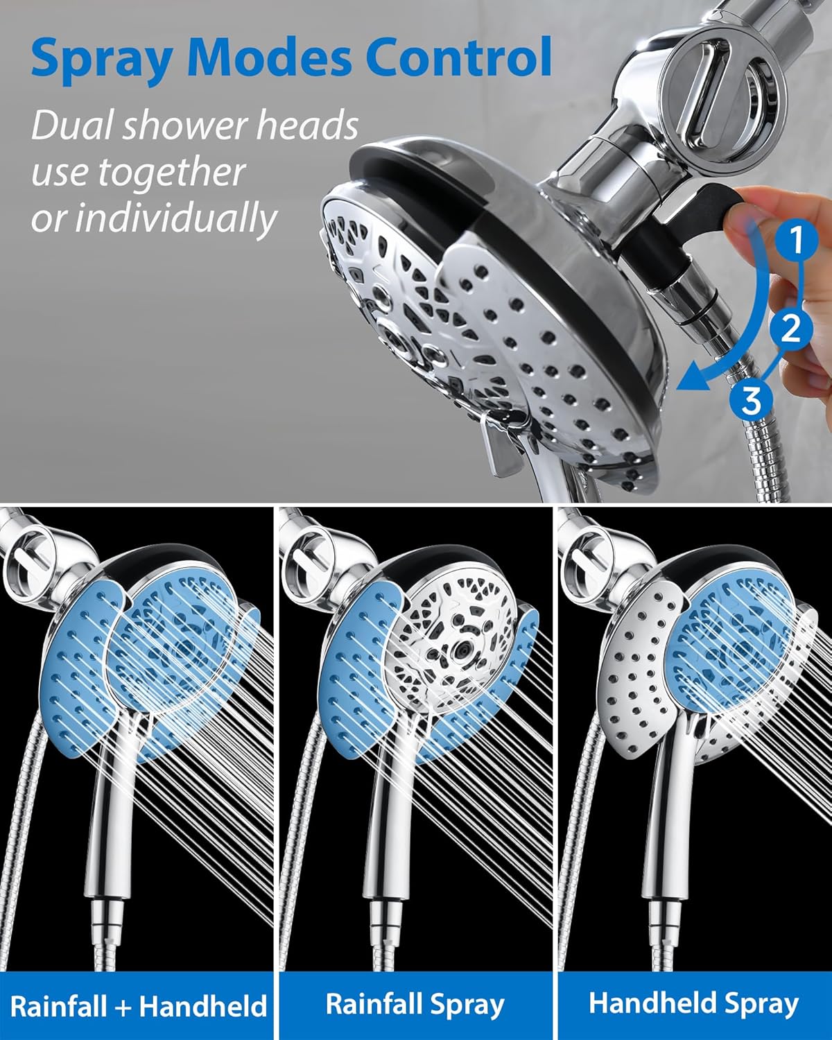 INAVAMZ Filtered Shower Head with Handheld, 2-in-1 Shower Heads with Rain Shower & Handheld Shower Head, 10-Mode Detachable Shower Head with Massage Spray