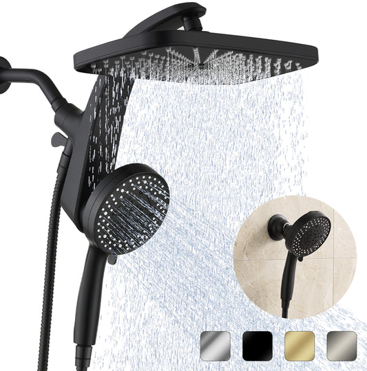 INAVAMZ 12" Rain Shower Head and Handheld Combo, 360° Adjustable Wall Mount, 3+8+1 Spray Modes, Magnetic Dock, Power Jet, 60" Hose, Black