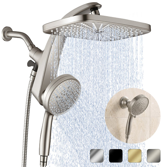 INAVAMZ 12" Rain Shower Head and Handheld Combo, 360° Adjustable Wall Mount, 3+8+1 Spray Modes, Magnetic Dock, Power Jet, 60" Hose,Nickel