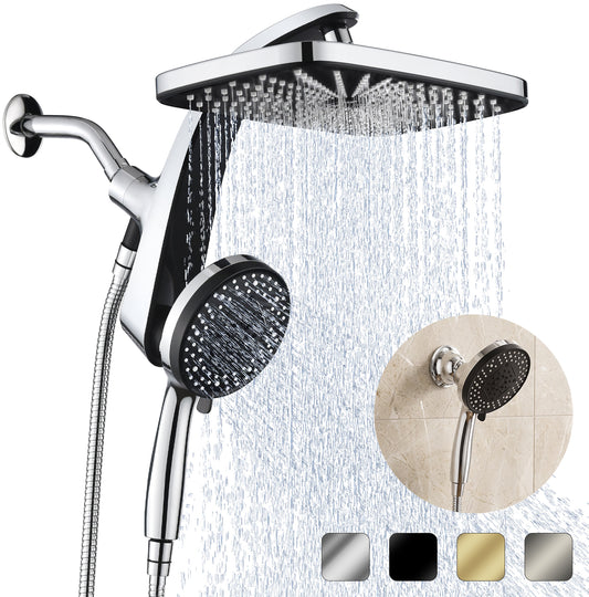 INAVAMZ 12" Rain Shower Head and Handheld Combo, 360° Adjustable Wall Mount, 3+8+1 Spray Modes, Magnetic Dock, Power Jet, 60" Hose,Silver