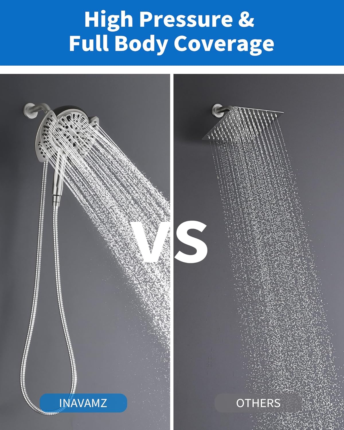 INAVAMZ 2-in-1 Shower Head with Handheld Combo, Rainfall Shower Head and 9 Spray Settings Hand Held Shower Head with Hose