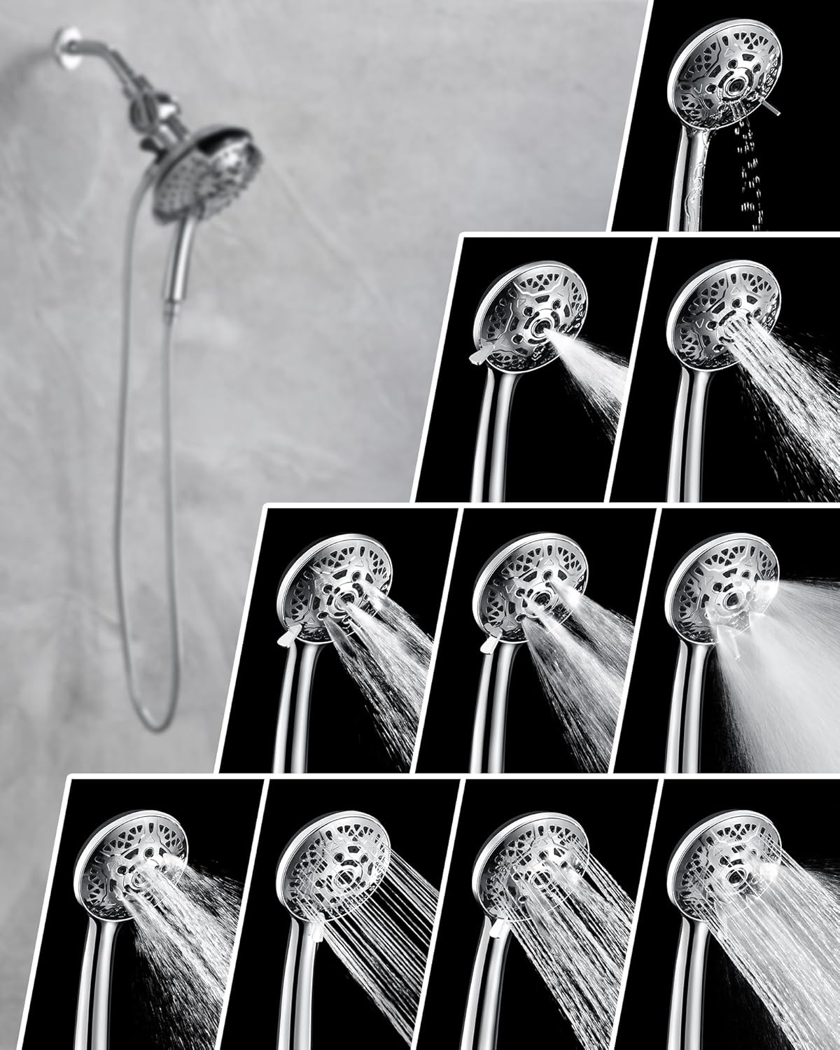 INAVAMZ Filtered Shower Head with Handheld, 2-in-1 Shower Heads with Rain Shower & Handheld Shower Head, 10-Mode Detachable Shower Head with Massage Spray