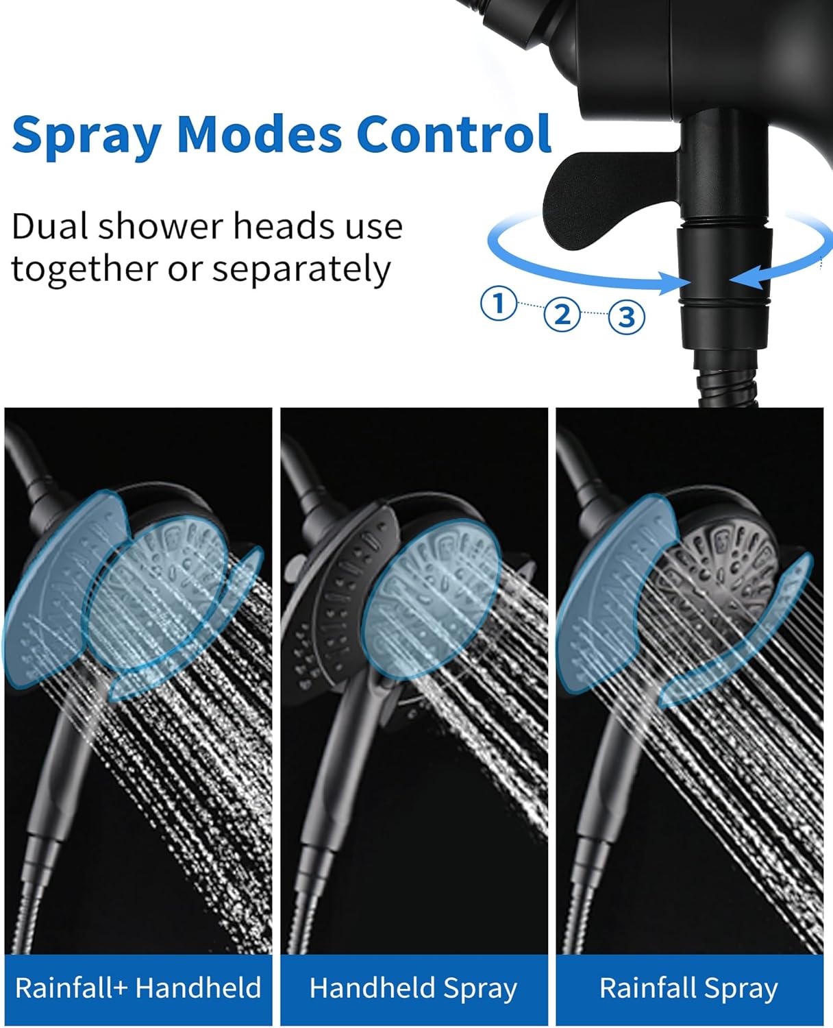 INAVAMZ 2-in-1 Shower Head with Handheld Combo, Rainfall Shower Head and 9 Spray Settings Hand Held Shower Head with Hose