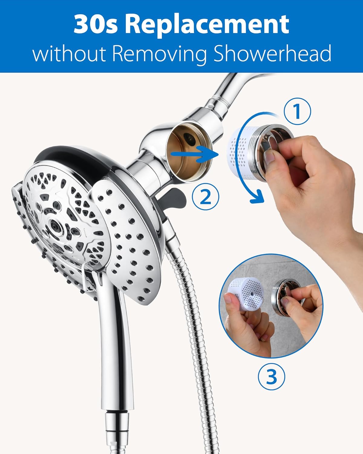 INAVAMZ Filtered Shower Head with Handheld, 2-in-1 Shower Heads with Rain Shower & Handheld Shower Head, 10-Mode Detachable Shower Head with Massage Spray