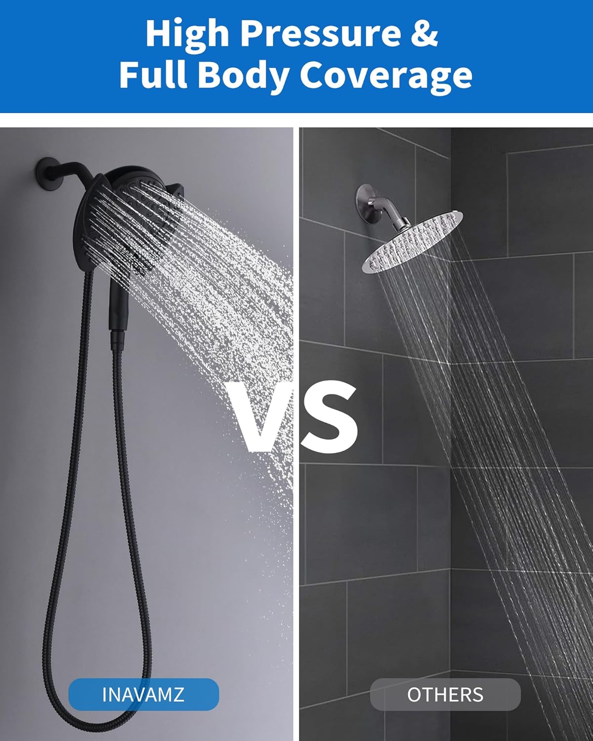 INAVAMZ 2-in-1 Shower Head with Handheld Combo, Rainfall Shower Head and 9 Spray Settings Hand Held Shower Head with Hose
