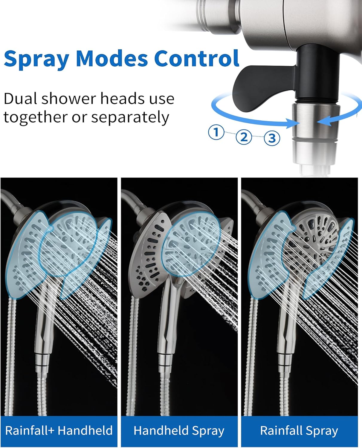 INAVAMZ 2-in-1 Shower Head with Handheld Combo, Rainfall Shower Head and 9 Spray Settings Hand Held Shower Head with Hose