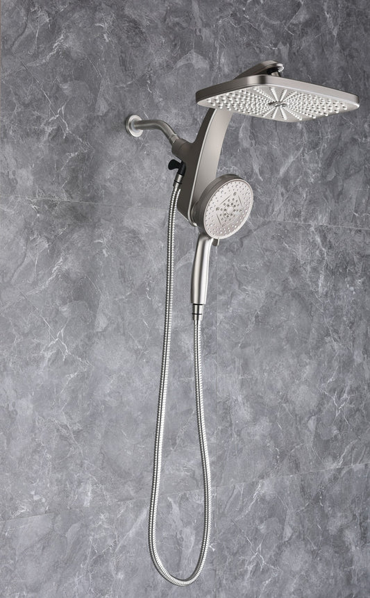 INAVAMZ 12" High Pressure Rainfall Shower Head with Detachable Handheld Set, 60" Hose, 9 Spray Setting, Nickel