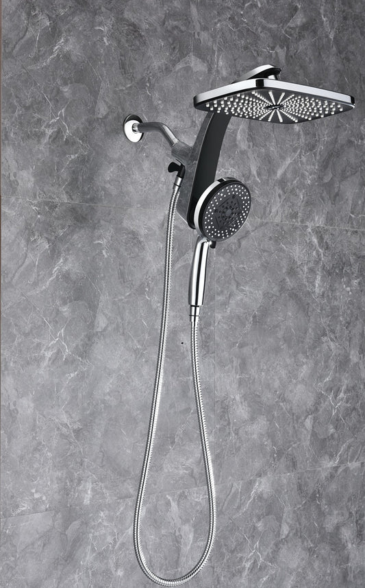 INAVAMZ 12" High Pressure Rainfall Shower Head with Detachable Handheld Set, 60" Hose, 9 Spray Setting,Silver Chrome