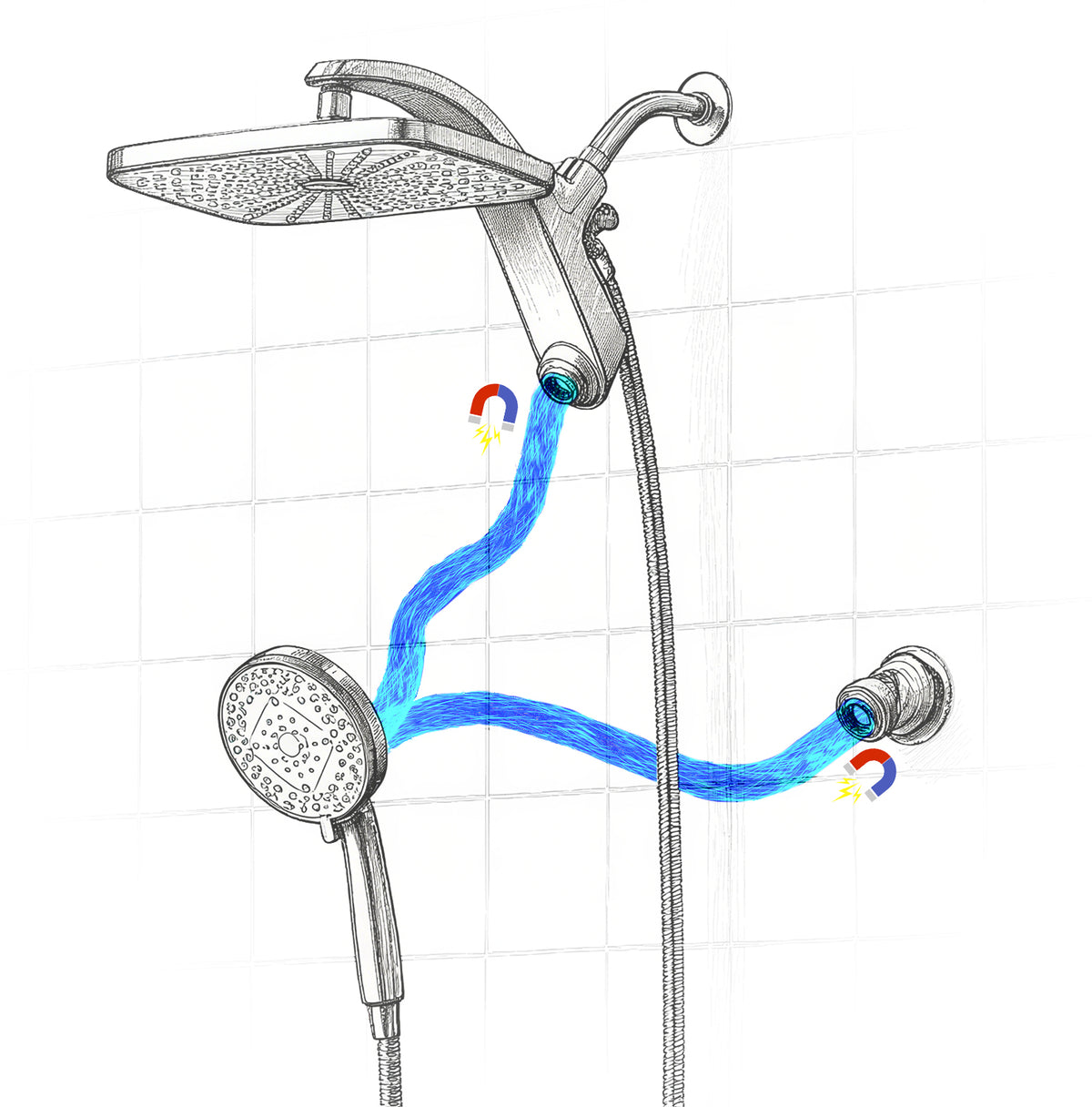 INAVAMZ 12" Rain Shower Head and Handheld Combo, 360° Adjustable Wall Mount, 3+8+1 Spray Modes, Magnetic Dock, Power Jet, 60" Hose,Silver